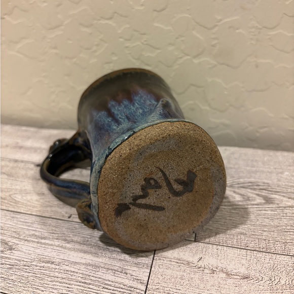 pottery  Studio Art Pottery Blue Drip Glazed Ceramic Stoneware Mug Coffee Tea - Picture 3 of 7